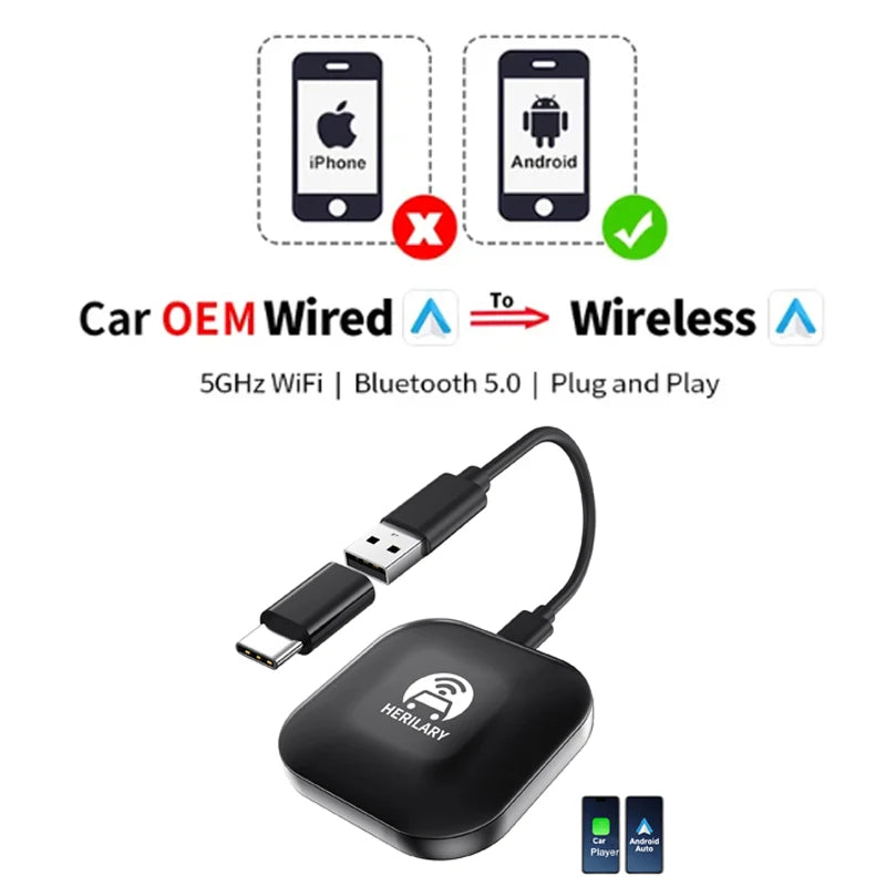 C1 Wireless Carplay AI BOX Wireless Android Auto WIFI 2.4G & 5.8Ghz BT5.0 Auto Connect Plug&Play for Wired AA CP Cars