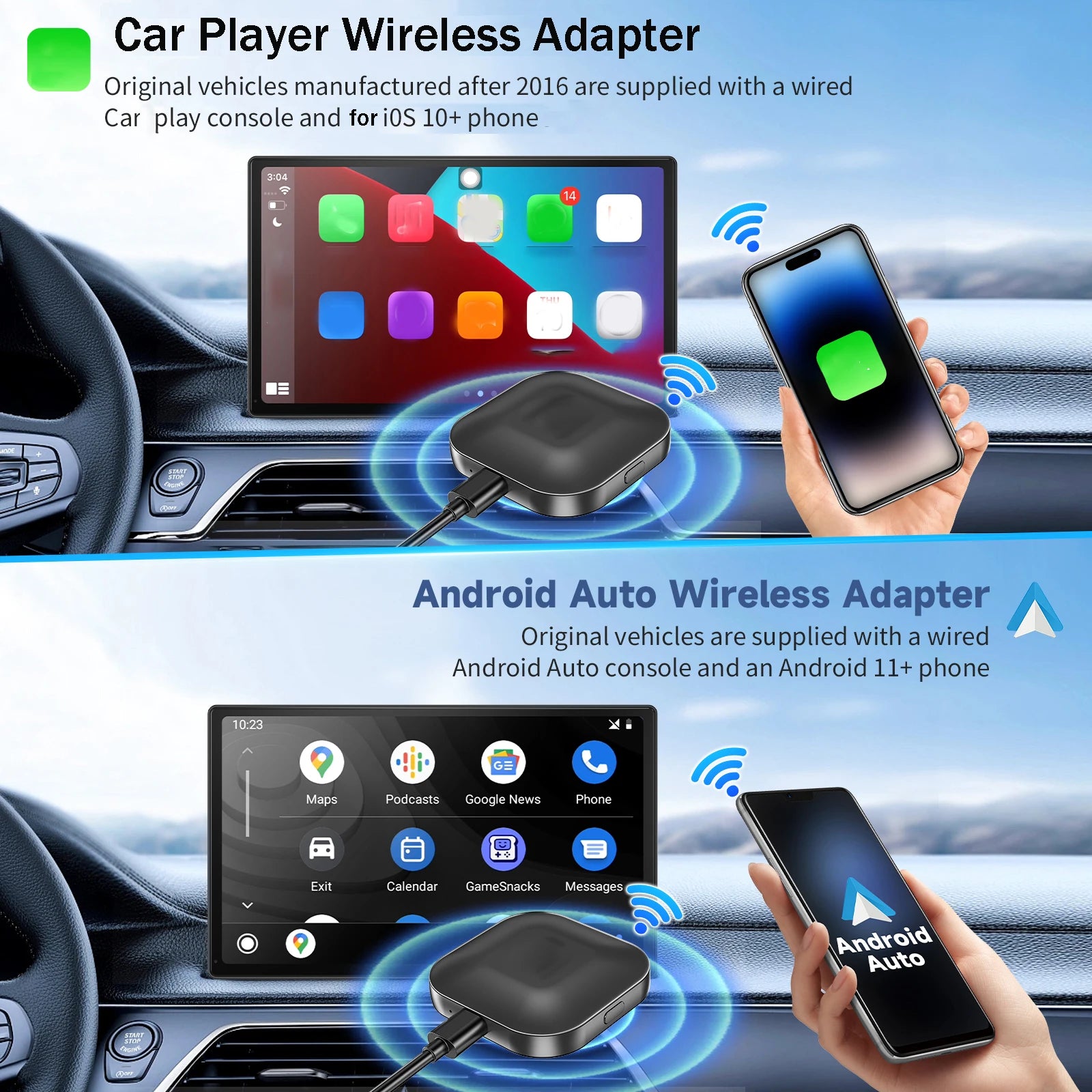 C1 Wireless Carplay AI BOX Wireless Android Auto WIFI 2.4G & 5.8Ghz BT5.0 Auto Connect Plug&Play for Wired AA CP Cars