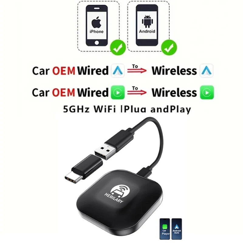 C1 Wireless Carplay AI BOX Wireless Android Auto WIFI 2.4G & 5.8Ghz BT5.0 Auto Connect Plug&Play for Wired AA CP Cars