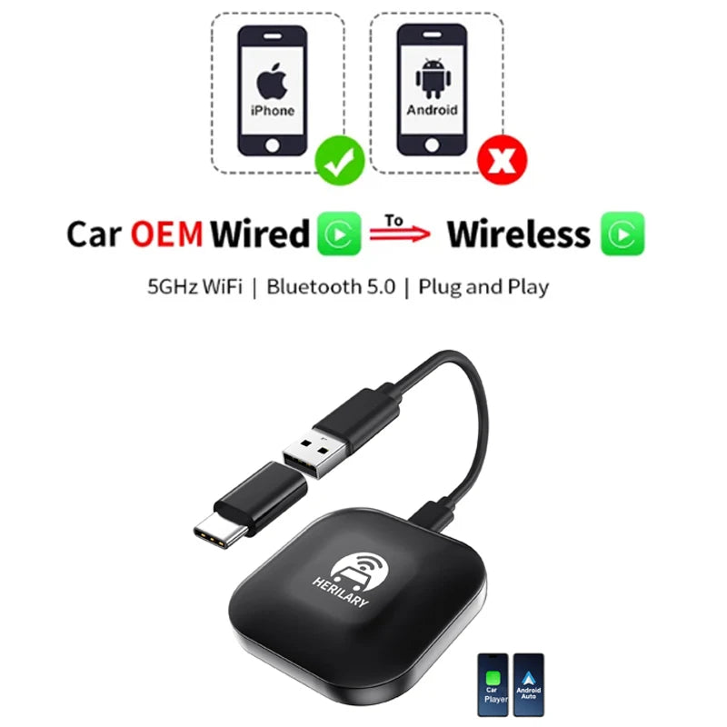 C1 Wireless Carplay AI BOX Wireless Android Auto WIFI 2.4G & 5.8Ghz BT5.0 Auto Connect Plug&Play for Wired AA CP Cars